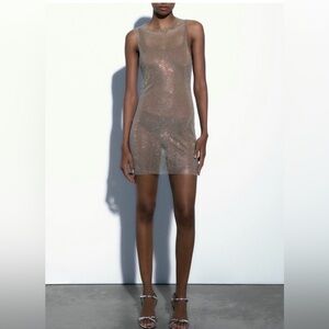 NWT Zara rainbow rhinestone mesh dress